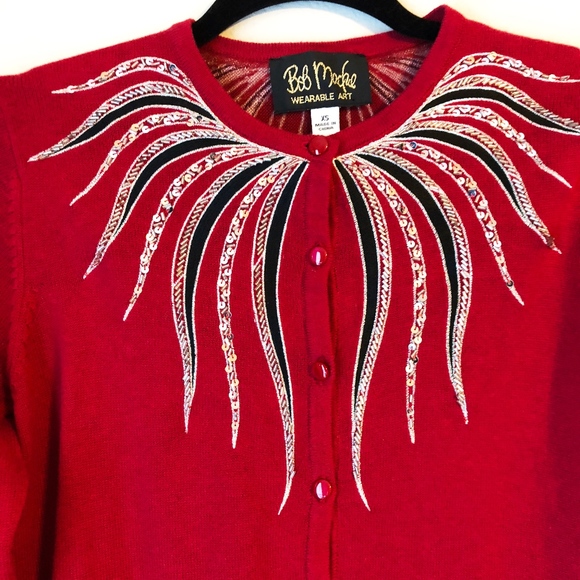 Ugly Christmas Sweater Red Cardigan Tacky Mackie - Picture 3 of 8